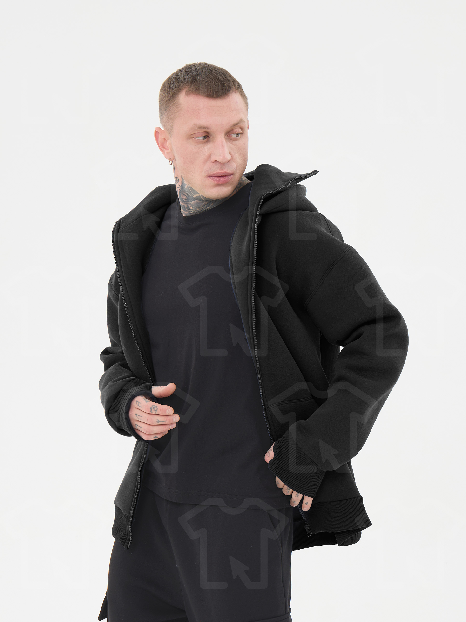 Худи Oversize BALACLAVA ZIP (на молнии) Премиум с начесом, цвет: черный